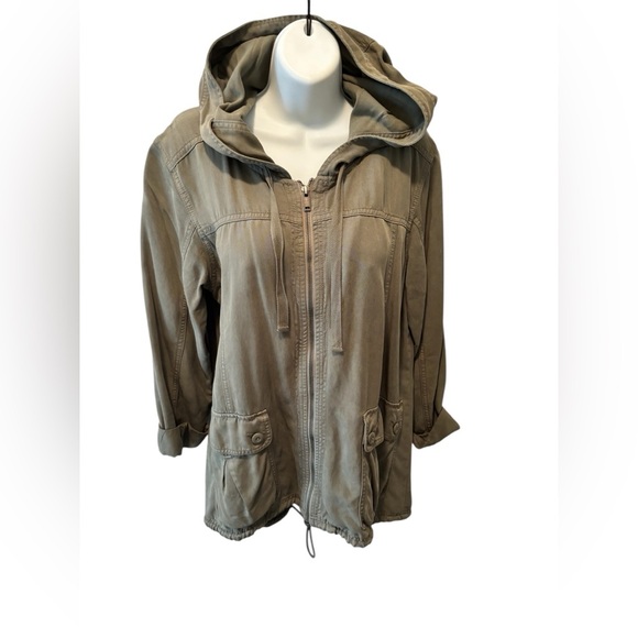 AE American Eagle Green Utility Hoodie Jacket Sz L Military Service Long Line - Picture 1 of 8